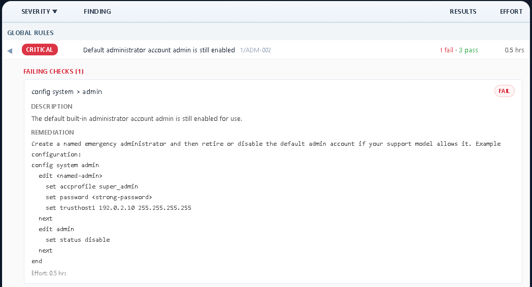 ConfigSentry sample report screenshot: 07 Engineer Preview Expanded Finding View.