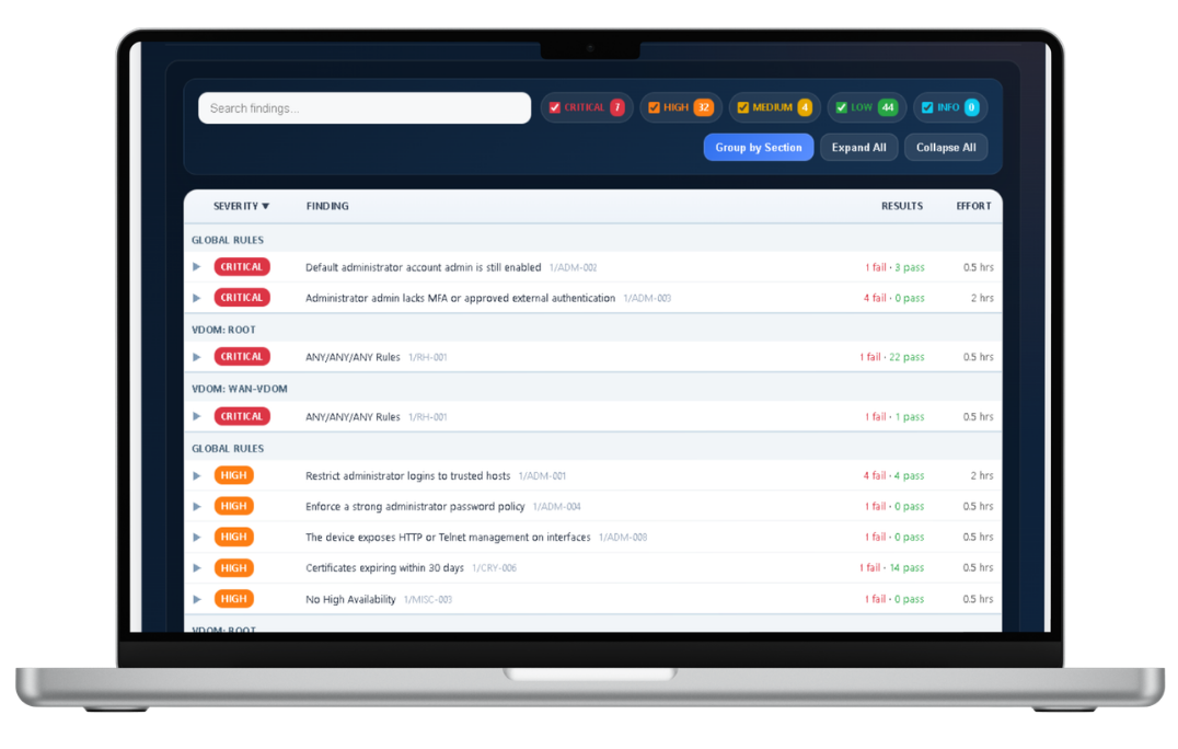 A screenshot of the audit view page, provide an overview of the audit output results.